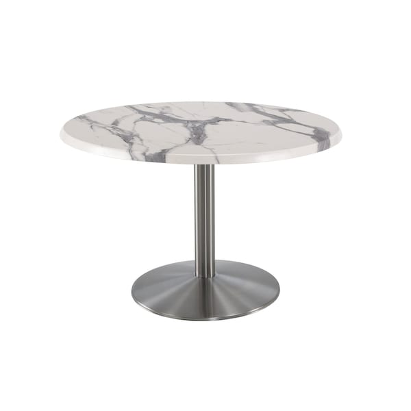 30" Tall OD214 Stainless Steel Table Base 22" Diameter 36" Diameter White Marble Top